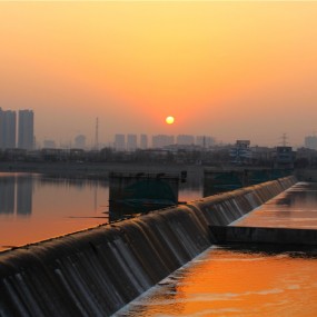 冬拍灞河夕阳